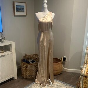 One-Shoulder Champagne Satin Maxi Dress